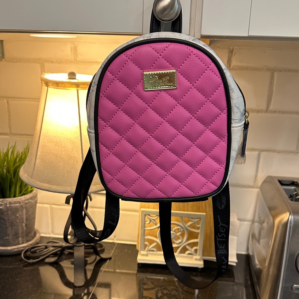 Betsey Johnson Pink and Gray Quilted Backpack